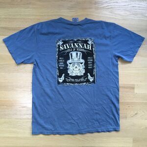 Comfort Colors Savannah Isle of Voodoo Skull Graphic T-Shirt Blue Mens Large New